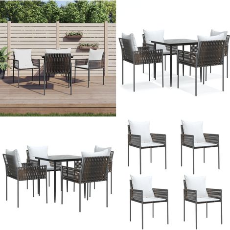 5-tlg. Garten-Essgruppe mit Kissen Poly Rattan und Stahl - Gartenmöbel - Rattan (1/5)
