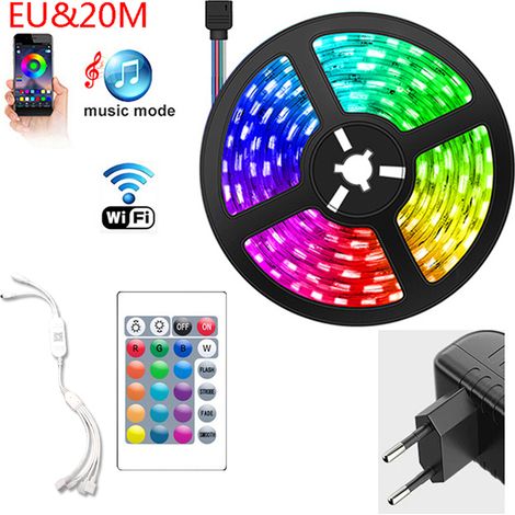 Bande LED RGB avec Bluetooth, LED SMD 5050, 20 m