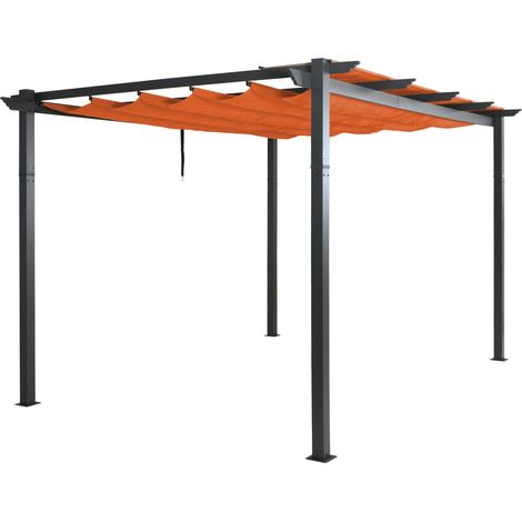 [NEUWERTIG] Aluminium Pergola HHG-053, Gartenpavillon Pavillon Garten, stabiles 8cm-Gestell Schiebedach UV50+ 3x4m terrakotta