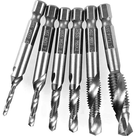 Jeu de 6 tarauds à queue hexagonale, outils de perçage et de taraudage métriques, accessoire industriel pour machine à vis. Taraud composite métrique 4341. (1/5)