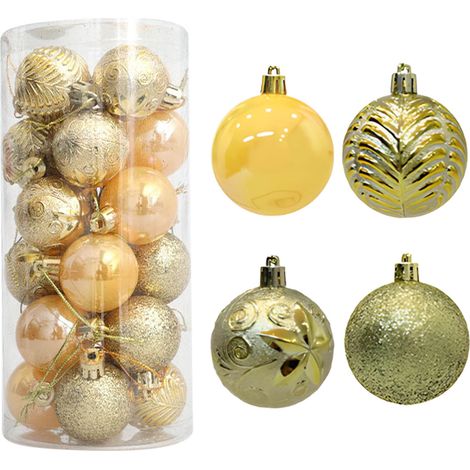 Boules De Noël - 24 Pièces Boules Décoratives En Plastique Incassable Avec Paillettes - Or - Pour Arbre De Noël Décoration De Fête Mariage Intérieur Extérieur (1/5)