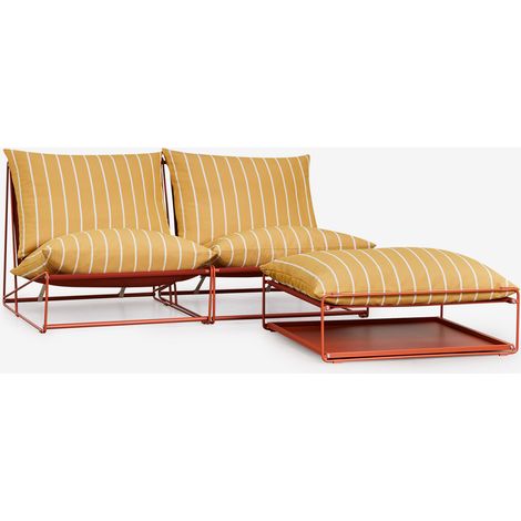 SKLUM Amaro 2-teiliges modulares Gartensofa und umwandelbarer Ottoman Honiggelb - Rot Acryl