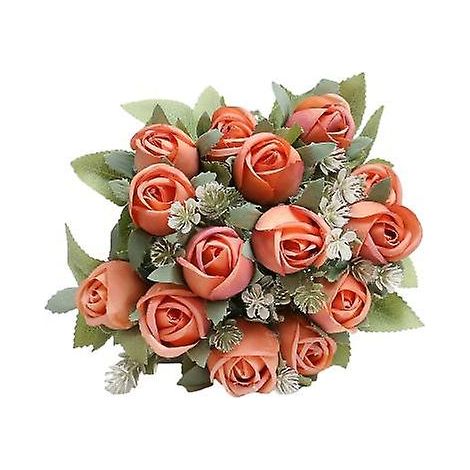 Bouquet de roses artificielles exquis, réaliste, facile d'entretien, ne se décolore pas, décoration polyvalente, branches de fleurs en plastiqueorange (1/5)