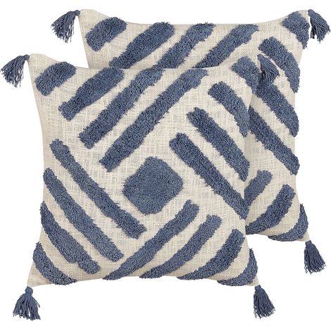 Dekokissen 2er Set JACARANDA Baumwolle 45 x 45 cm Blau Geometrisches Muster