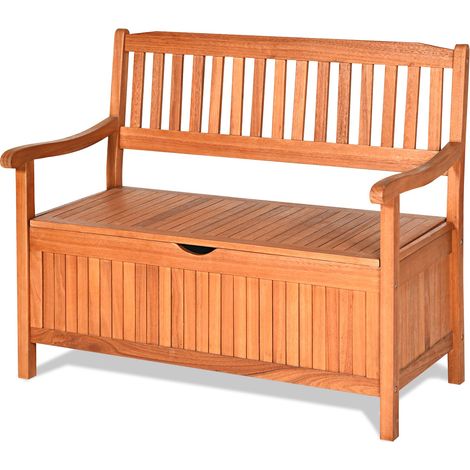 Banc de jardin avec espace de rangement, banc en bois massif pour 2 personnes, avec dossier et accoudoir, avec boîte de rangement, charge maximale : 300 kg (1/5)