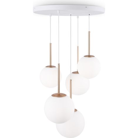 Lampadario Minimal Basic Form In Metallo Bianco E Oro 5 Luci E Diffusori Vetro (1/5)
