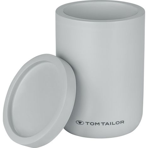 Boîte de rangement avec couvercle pour salle de bain, TOM TAILOR x WENKO,  Boîte à coton, Organiseur de maquillage, Boîte à bijoux, Rangement salle de bain, Poly résine, Coloris Gris, DIM 7,7x11x7,7cm (1/3)