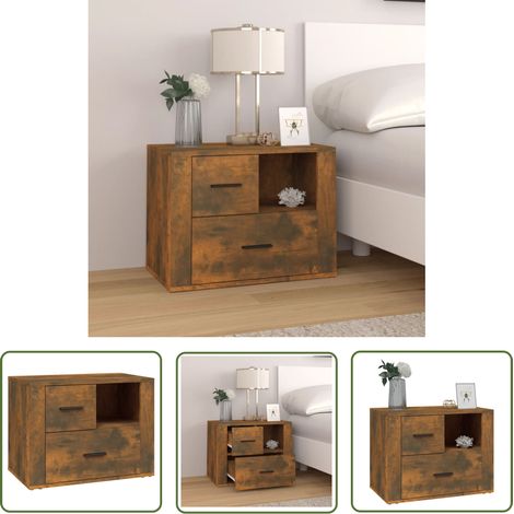 The Living Store Nachttisch Räuchereiche 60x36x45 cm Holzwerkstoff - Nachttisch - Holzwerkstoff - Wohnzimmermöbel - Schlafzimmerschreibtisch - Möbel Online (1/5)