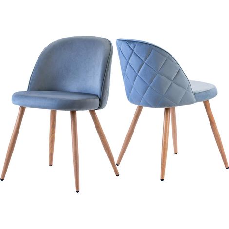 Set of 2 velvet lounge chairs with metal legs and backrest for counter/kitchen/living room/bedroom/lounge (blue) (1/5)