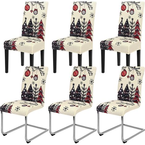 Housses de chaise extensibles Noël motif sapin lot de 6 blanc (1/5)