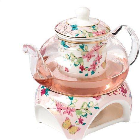 Tetera - Porcelana Fina - Capacidad 500 Ml - Diseño Retro con Motivo de Mariposas - Rosa (1/5)