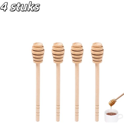 Lot de 4 cuillères à miel en bois de 15 cm, cuillères doseuses pour miel et confiture, jaunes (1/5)