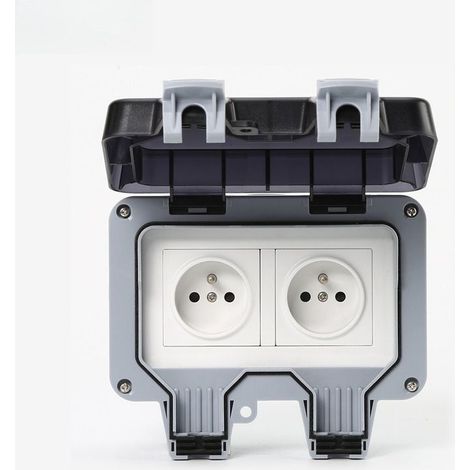 Prise Électrique Extérieure Double IP66, Prise Murale Étanche avec Couvercle de Protection, Prise de Courant pour Jardin, Terrasse et Garage (1/5)