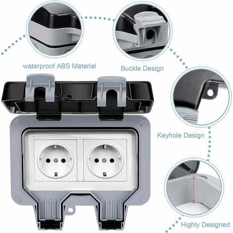BRAVIX Prise Étanche Extérieure IP66 avec Interrupteur, Boîte de Derivation Étanche, Prise Extérieure Murale Double pour Cuisine, Salle de Bain, Garage, Piscine et Gardin (1/5)