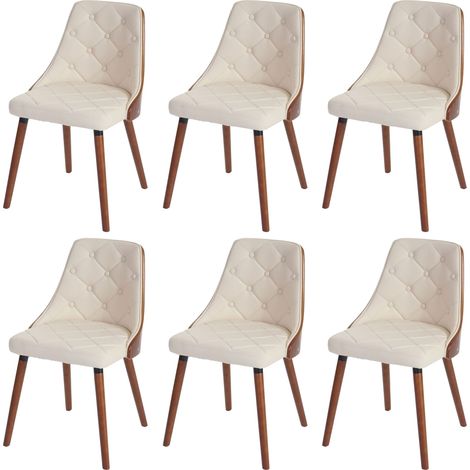 [NON UTILIZZATO] Set 6x sedie sala da pranzo soggiorno HHG-418 53x50x82cm legno ecopelle avorio (1/5)