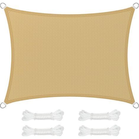 2x3m Schattenfolie aus HDPE-Gewebe, Sonnenschutz, atmungsaktiv und wasserdurchlässig, für Terrasse, Garten, Balkon, Camping, rechteckige konkave Form, 2 m Seile, sandgelb (1/5)