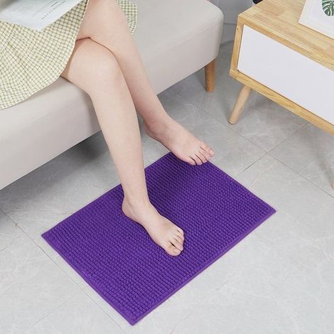 Tapis de bain antidérapant doux, tapis d'intérieur en chenille à poils courts absorbant l'eau, idéal pour l'entrée, le bureau, la chambre, le salon ou la salle de bain (40 cm x 60 cm) - Violet
