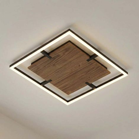 [GEBRAUCHT] B-Ware Lucande Deckenleuchte Vectra LED Lampe dimmbar Holz schwarz 50x50cm 3000K (1/2)