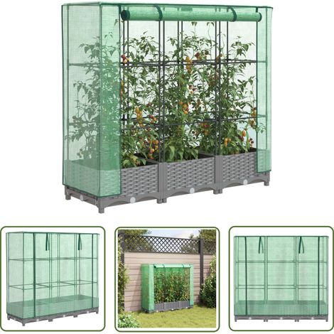 vidaXL Hochbeet mit Gewächshaus-Aufsatz Rattan-Optik 120x40x123 cm (1/5)