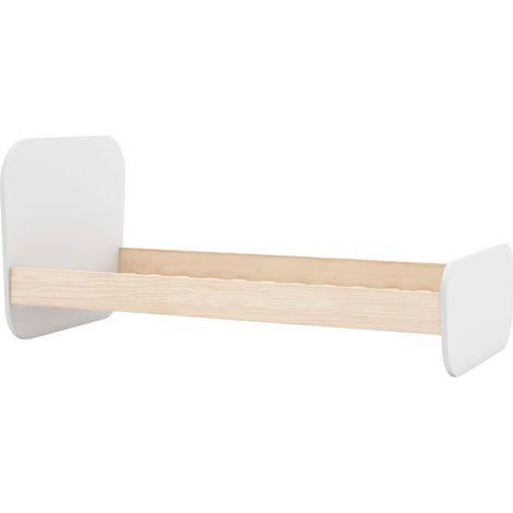 Lit 90x190 tête et pied de lit arrondis en pin massif naturel et MDF laqué blanc - KAINA