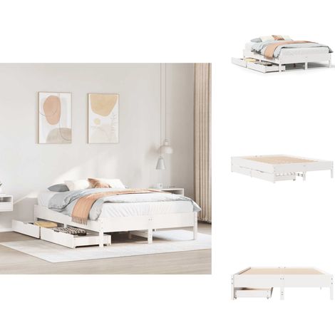 Cadre de lit sans matelas blanc 160x200 cm bois de pin massif - Cadre De Lit - Cadres De Lit - Meuble De Chambre À Coucher - Lit (1/5)