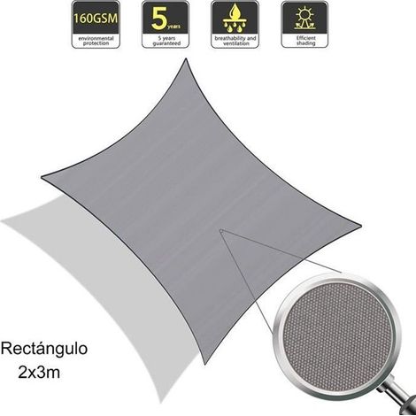 Sunnylaxx Schattensegel - Rechteckig 2x3m - Wasserdicht und strapazierfähig - Farbe Grau