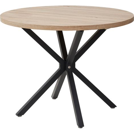 Mesa de comedor redonda, de estilo minimalista moderno, color marrón claro. (1/2)