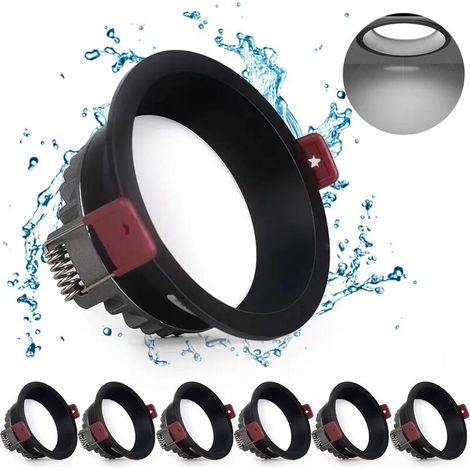 LED Encastrable Spot, 5W 6 Pack 500LM = 50W Incandescence, IP44, Blanc Froid 6000K, AC 220-240V,Découpe 75mm,Rond Plafond Encastré pour Salle de Bain,Cuisine,Salon,Couloir(Noir)
