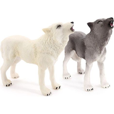 Figura de animal, figura de lobo de PVC, lobo aullando, modelo animal natural, decoración infantil, 8,8 cm x 8 cm x 3,3 cm, figura doble (1/5)