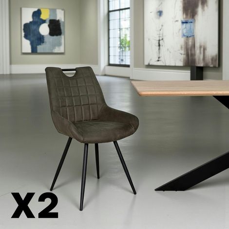Chaise vert foncé effet vieilli à poignée intégrée (lot de 2) MALMOE (1/5)
