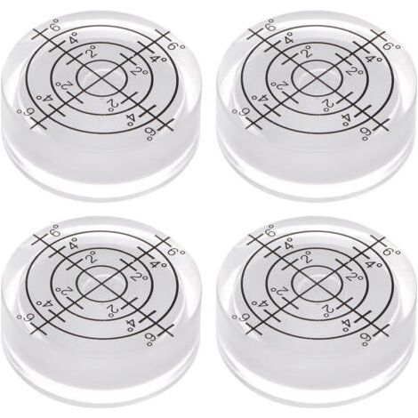 Lot de 4 niveaux à bulle ronds 32 x 7 mm, mini niveaux à bulle circulaires, marquage de degrés pour nivellement, trépied d'appareil photo, télescope, plateau tournant d'atelier, blanc (1/5)