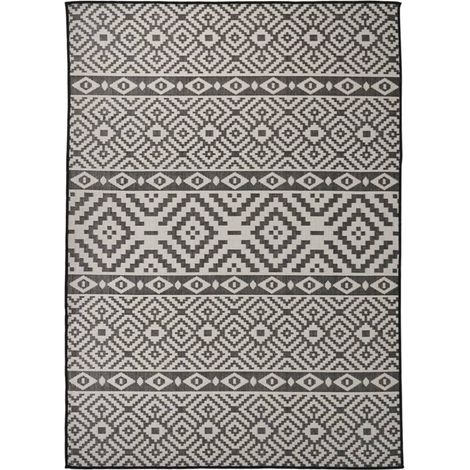 Outdoor-Teppich Flachgewebe 200x280 cm Schwarz Gestreift