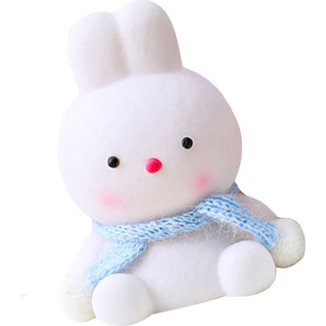 Lampe de nuit mignonne en forme de lapin avec ruban bleu, en plastique, portable, veilleuse pour bébé, décoration de table pour chambre, crèche et dortoir. (1/5)