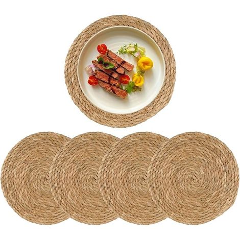 Tovaglietta rotonda intrecciata, 30 cm, tovaglietta in rattan, sottobicchiere, resistente al calore, tovaglietta intrecciata in stile rustico, tovaglietta naturale intrecciata a mano (1/5)