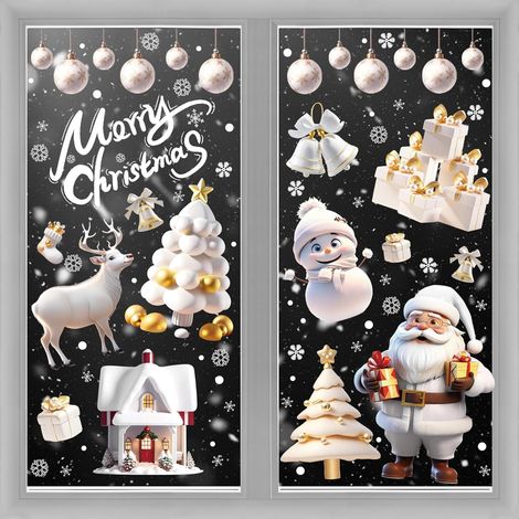 Pegatinas navideñas para ventana, 9 hojas reutilizables, decoración navideña electrostática de PVC, pegatinas 3D extraíbles para decoración navideña (blanco) (1/5)