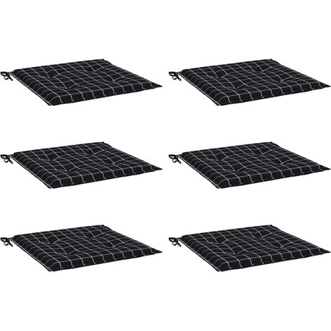 vidaXL Coussins de chaise de jardin lot de 6 motif à carreaux noir