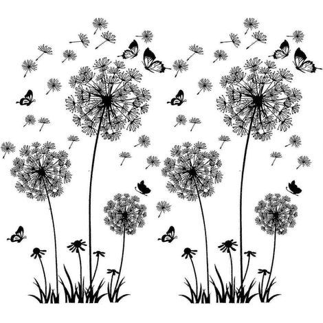Lot de 2 stickers muraux noirs pissenlits pour décoration murale, 60 x 90 cm (1/4)