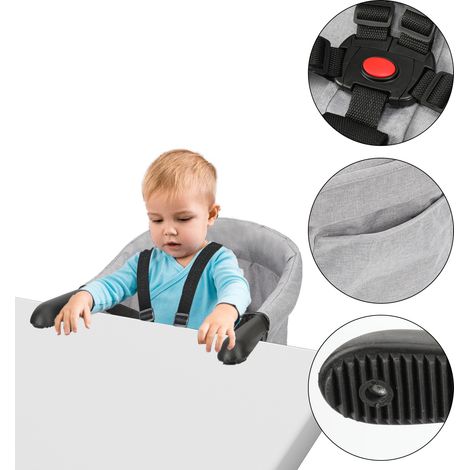 Randaco Tischsitz für Babys Kinderstuhl Faltbar Kindersitz Sitzerhöhung Boostersitz Babysitz für 2-8.5cm Dicke Grau