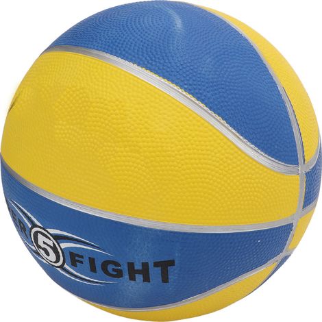 Ballon de basket en caoutchouc taille 5 pour l'entraînement et le jeu en intérieur et extérieur pour enfants (bleu et jaune) (1/5)