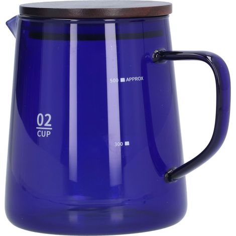 Cafetière/bouilloire de 500 ml résistante à la chaleur avec couvercle en bois, bleue, idéale pour la maison et le bureau. (1/5)
