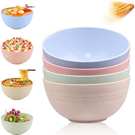 Juego de 4 cuencos de paja de trigo de 710 ml (24 oz), ideales para cereales, ensaladas y sopas. Aptos para microondas y lavavajillas. (1/5)