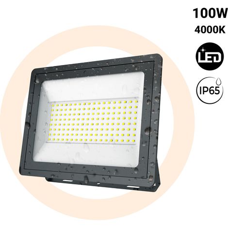 Proyector LED De Exterior - Slim - 100W - 9800lm - IP65 - Blanco Neutro - Negro
