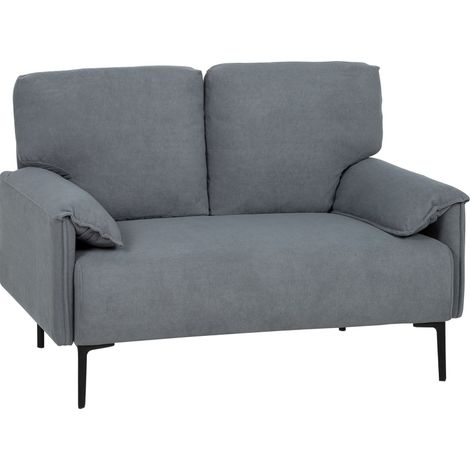 Canapé 2 places en tissu gris avec coussins, design compact 127 cm, accoudoirs intégrés, pieds métal, idéal pour petit salon, chambre ou bureau  CHICFURN (1/5)