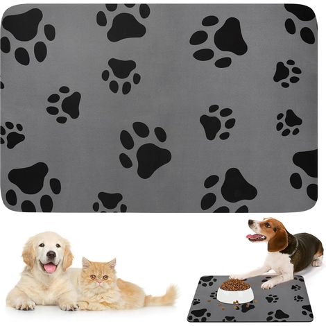 Saugfähige Katzennapfmatte 40 × 60 cm, schnelltrocknend, wasserdicht und rutschfest, auch für Hunde- und Katzennäpfe geeignet, rutschfeste Hundematte für Futter- und Wasserspender