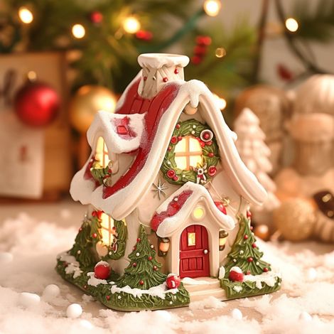 Bruleur Dhuiles Essentielles Maison Enneigée - Diffuseur Aromathérapie Noël - Décoration Lumineuse Intérieure - 1 Pièce
