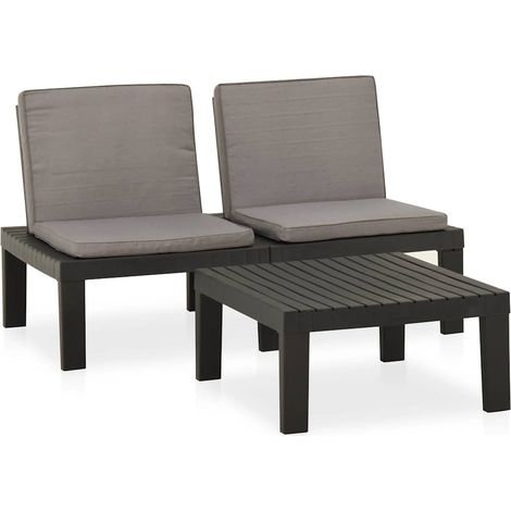 Set Divani da Giardino con Cuscini 2 pz  Salotto da Giardino in Plastica Grigio (1/5)