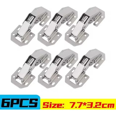 (6 pièces) Charnières en acier inoxydable à 90 degrés sans perçage, couleur argent, pour meubles de cuisine et placards. Accessoires de quincaillerie. (1/5)