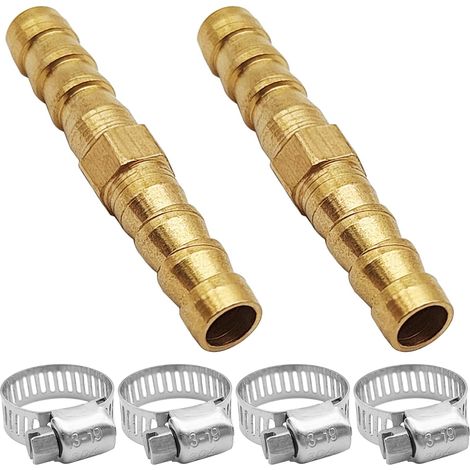 Kit de réparation de raccords cannelés en laiton, 2 pièces de 6 mm en laiton avec 4 colliers de serrage en acier inoxydable pour eau/carburant/air, raccords de tuyau de carburant (1/5)