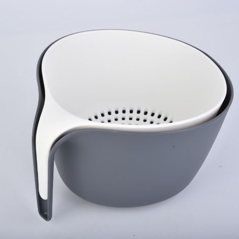 Ensemble de 2 passoires gigognes pour évier, grand format, avec poignées ergonomiques - Blanc cassé (1/4)