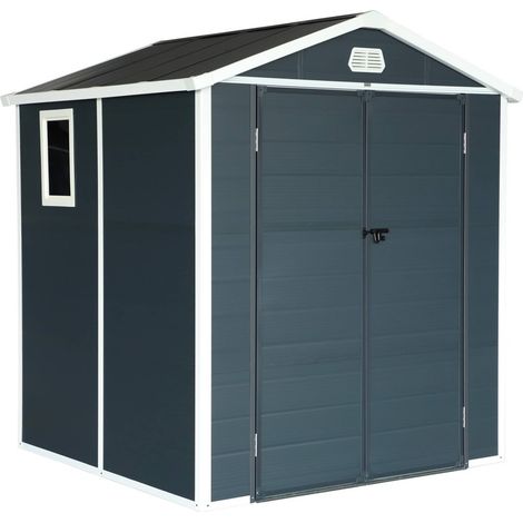 Plastic garden shed 3.65 m², anthracite, steel and aluminium structure, double-pitched roof and large entrance door, 192 x 190 x 219cm (1/5)